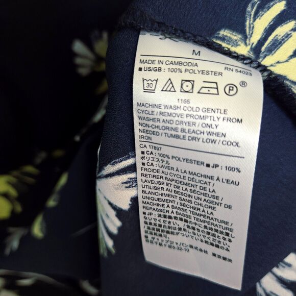 Banana Republic Floral Chiffon Shirt Women's M Navy Yellow White - Picture 7 of 10